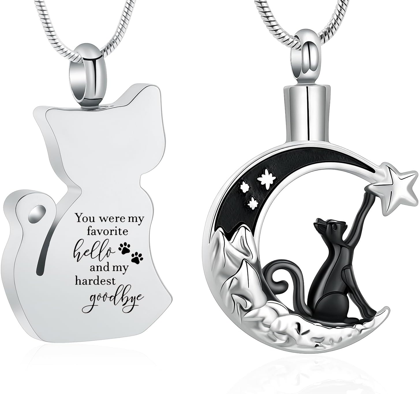 zeqingjw Cat Moon Cremation Necklace for Ashes Pet Ashes Keepsake Urn Jewelry for Ashes Stainless Steel Pet Urn Pendant Memorial Gift for Loved Ones