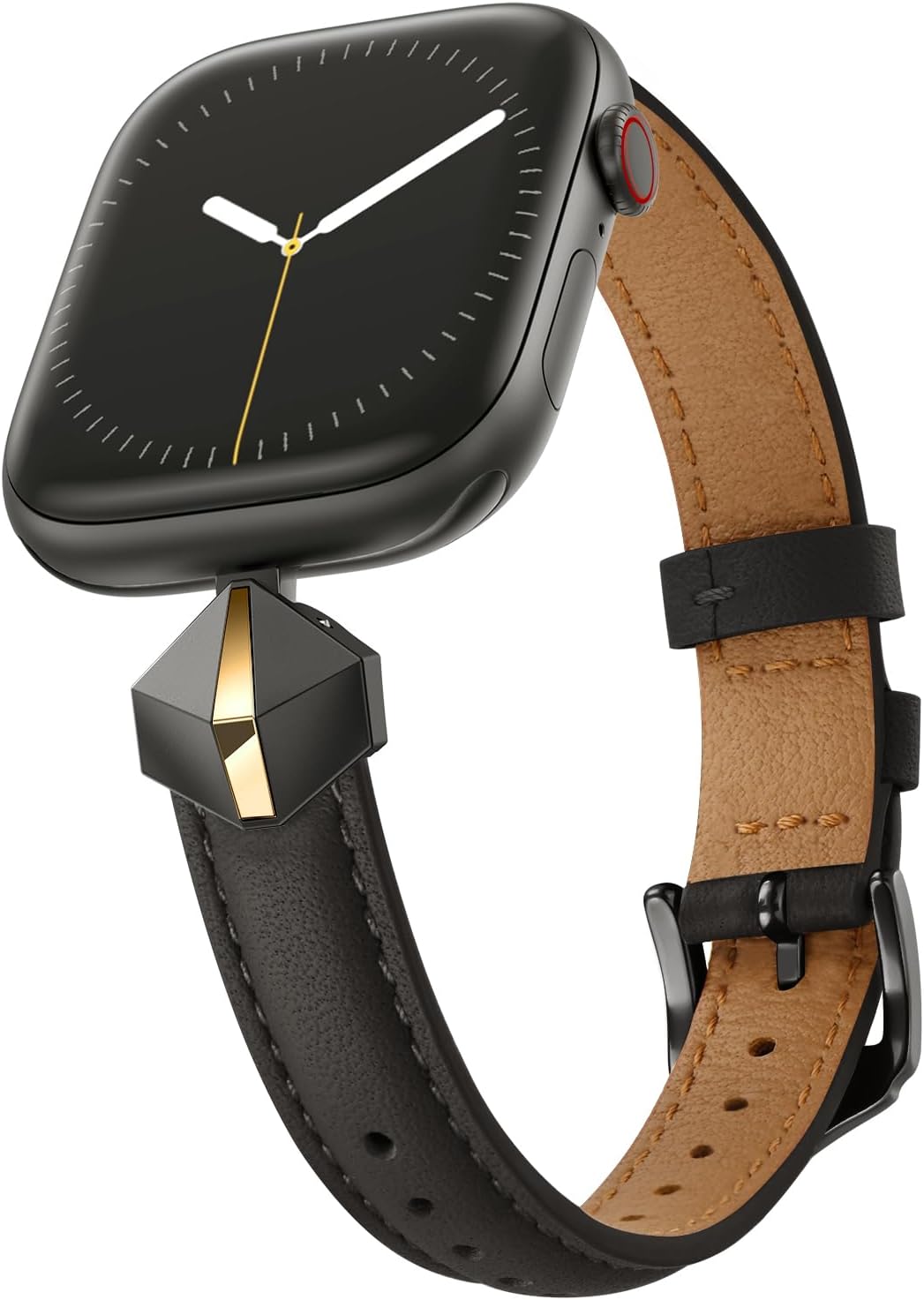 WFEAGL Leather Band Compatible with Apple Watch Bands Women 38mm 40mm 41mm 42mm(Series 11/10),Dressy Slim Grain Genuine Leather band for iWatch SE Series 11/10/9/8/7/6/5/4/3/2/1-Black/Black&Gold