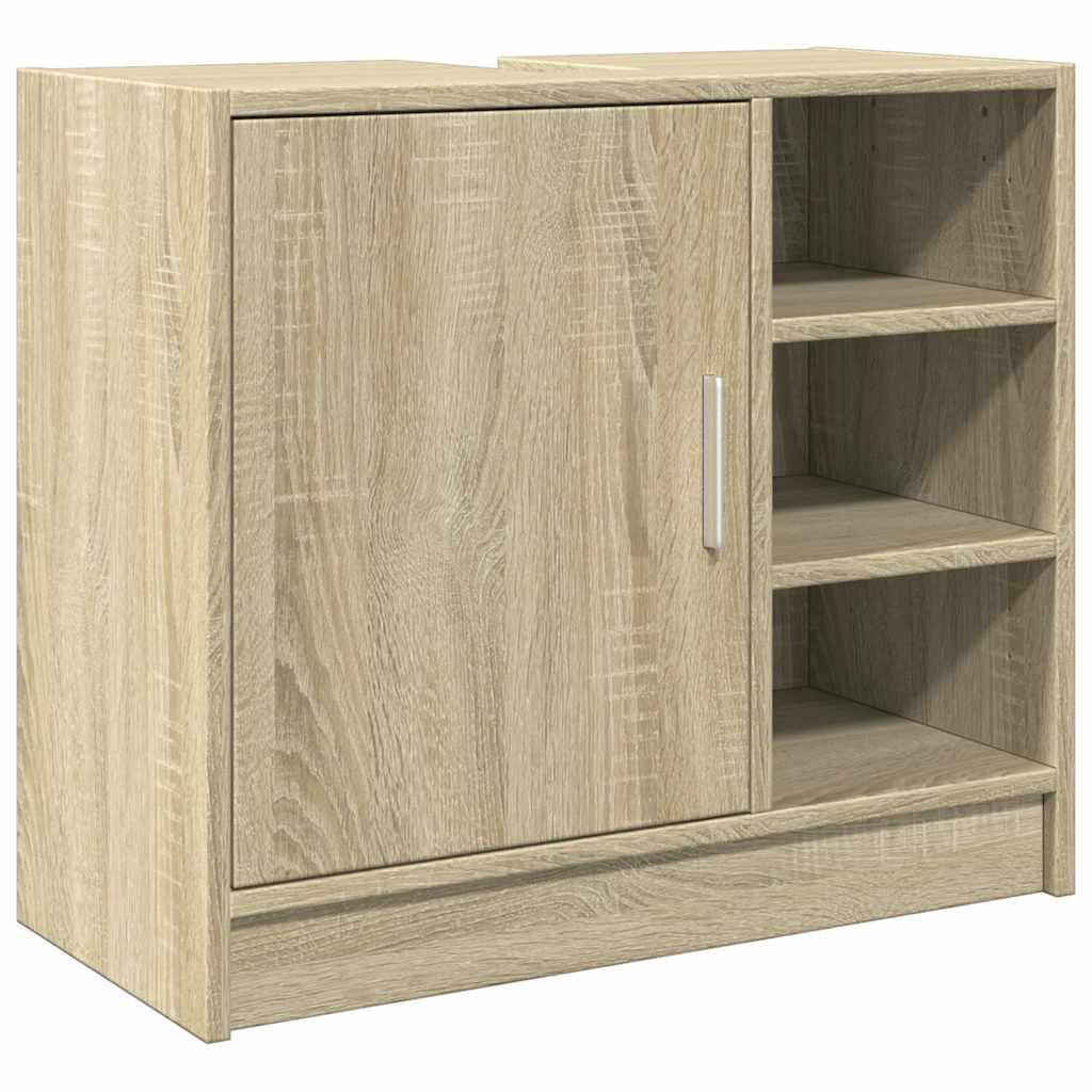 Vidaxl Sonoma Oak Sink Cabinet, Vanity Unit With Storage And Doors, Storage Cabinet For Bathroom Washroom, Cupboard, Modern Style, Engineered Wood