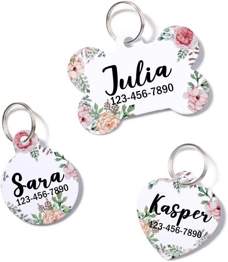 waaag Pet ID Tags, Personalized Floral Rose Girl Cute Wedding Pet ID Tags, Dog Tag, Cat Tag, Name ID Tag, Dog Collar Tag, Cat Collar Tag