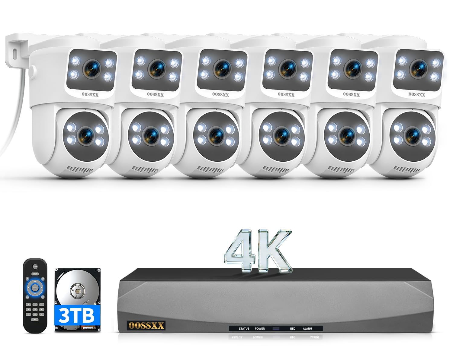 Photo 1 of OOSSXX (2026 New) 4K PoE Security Camera System, 8CH NVR with 6 Dual Lens Cameras, Fixed + PTZ Auto Tracking, 130° Wide Angle, AI Human Detection, 2-Way Audio, No Monthly Fee