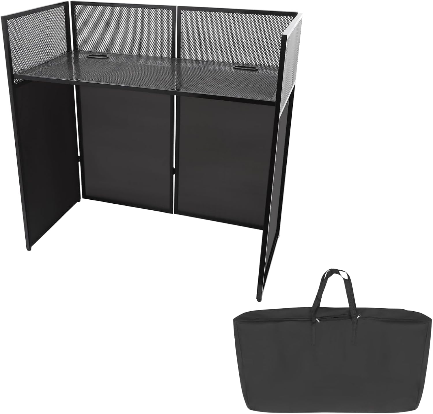 DJ Booth Stand Event Table, Metal Floorstanding Display Rack, Portable DJ Booth, Foldable DJ Stand w/Carrying Bag, Booth Table For All Your DJ Equipment, DJ Stand With 24'' x 48'' Table (Black)
