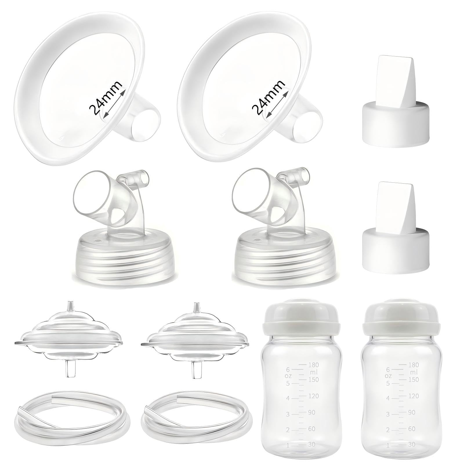 Replacement Pump Parts for Spectra S1 S2 S9 Plus, Full Accessories Kit Including Flanges, Duckbill Valves, Backflow Protectors, Tubing and 180ml Bottles, BPA-Free Silicone Breast Pump Spares (24mm) — image 1