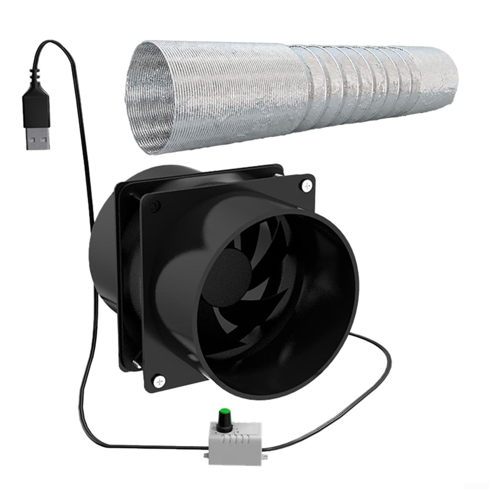 Leiser USB-Abluftventilator Mit Geschwindigkeitsregelung Für Küche, Energiesparender Rohrventilator Zur Luftzirkulation, Kompakter Lüfter Mit 5W Leistung, Lufter Ventilator(With 100cm pipe)