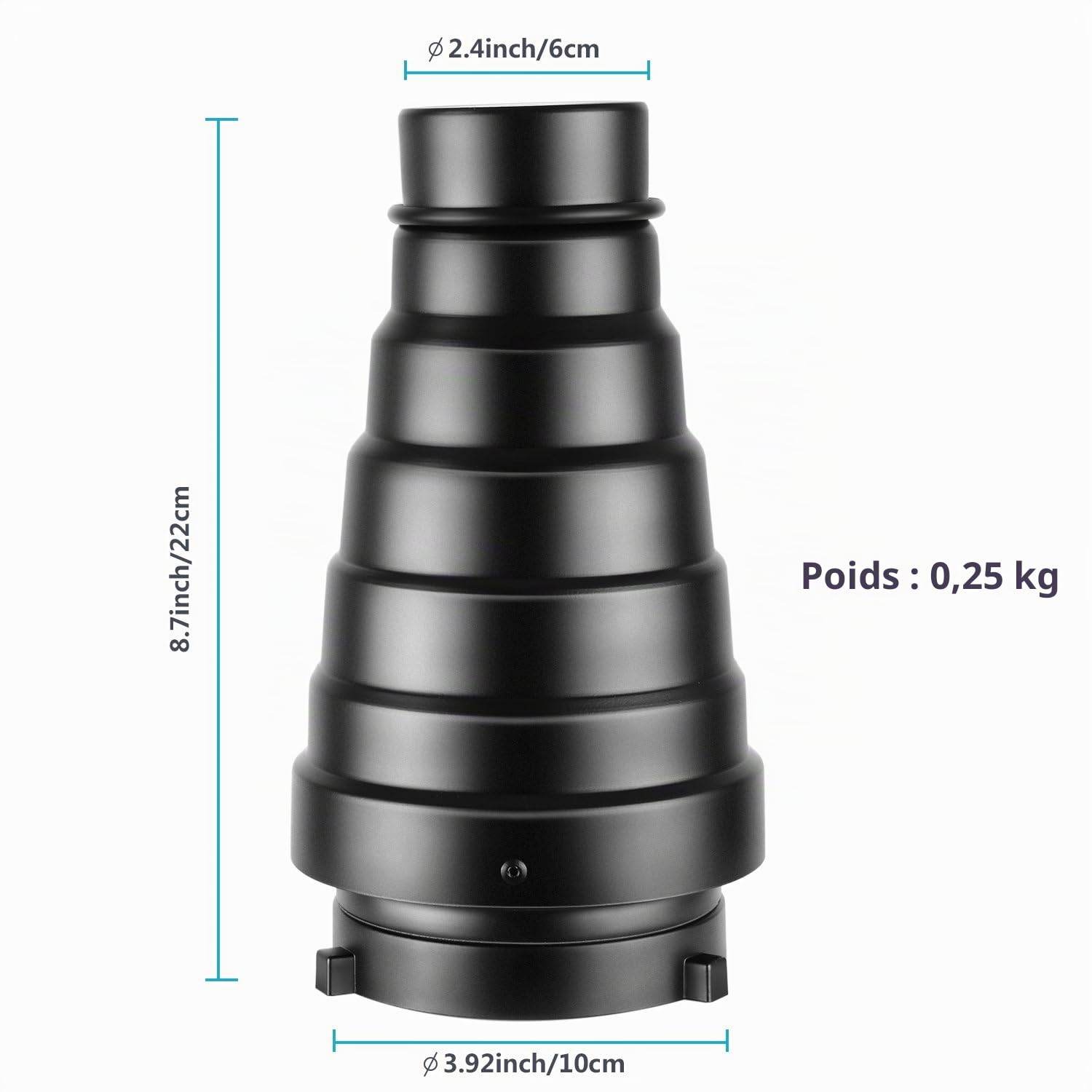 Neewer Kit de Snoot Conique en Alliage d'Aluminium Moyen avec Grille en Nid d'abeille et 5 Pièces Filtres de Gel de Couleur pour Studio Strobe Monolight Photographie Flash à Bowens Monture (22cm)