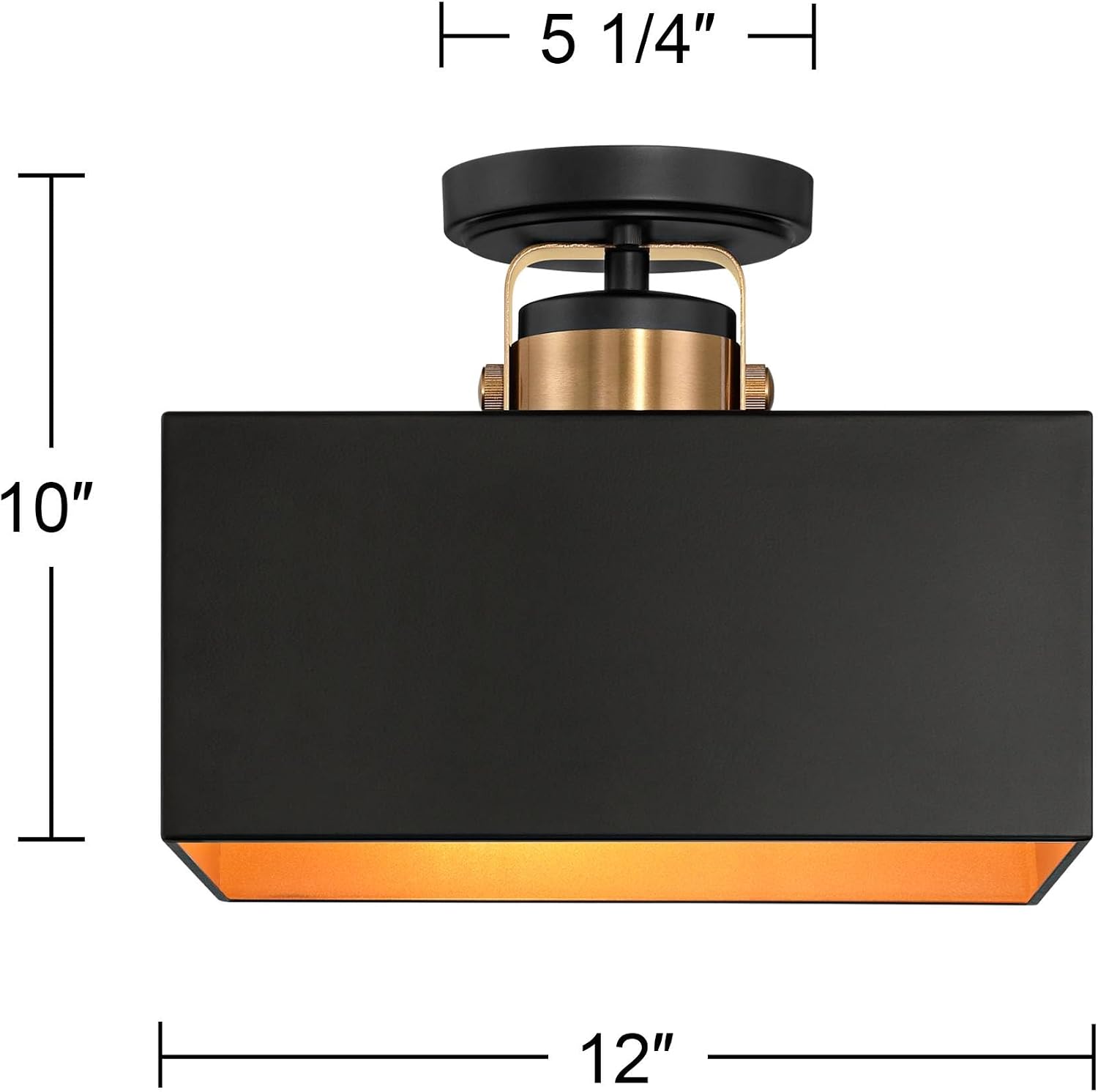 Possini Euro Design Artemis 12" Modern Semi Flush-Mount Ceiling Light Fixture Kitchen Foyer Hallway 2-Light Black Gold Finish Metal Bedroom Bathroom Entryway Living Room Indoor Office Mini