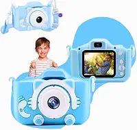 Câmera Infantil HD para Meninos e Meninas – Fotos e Vídeos, Tela LCD 2”, Jogos, Filtros e Bateria Recarregável - Azul