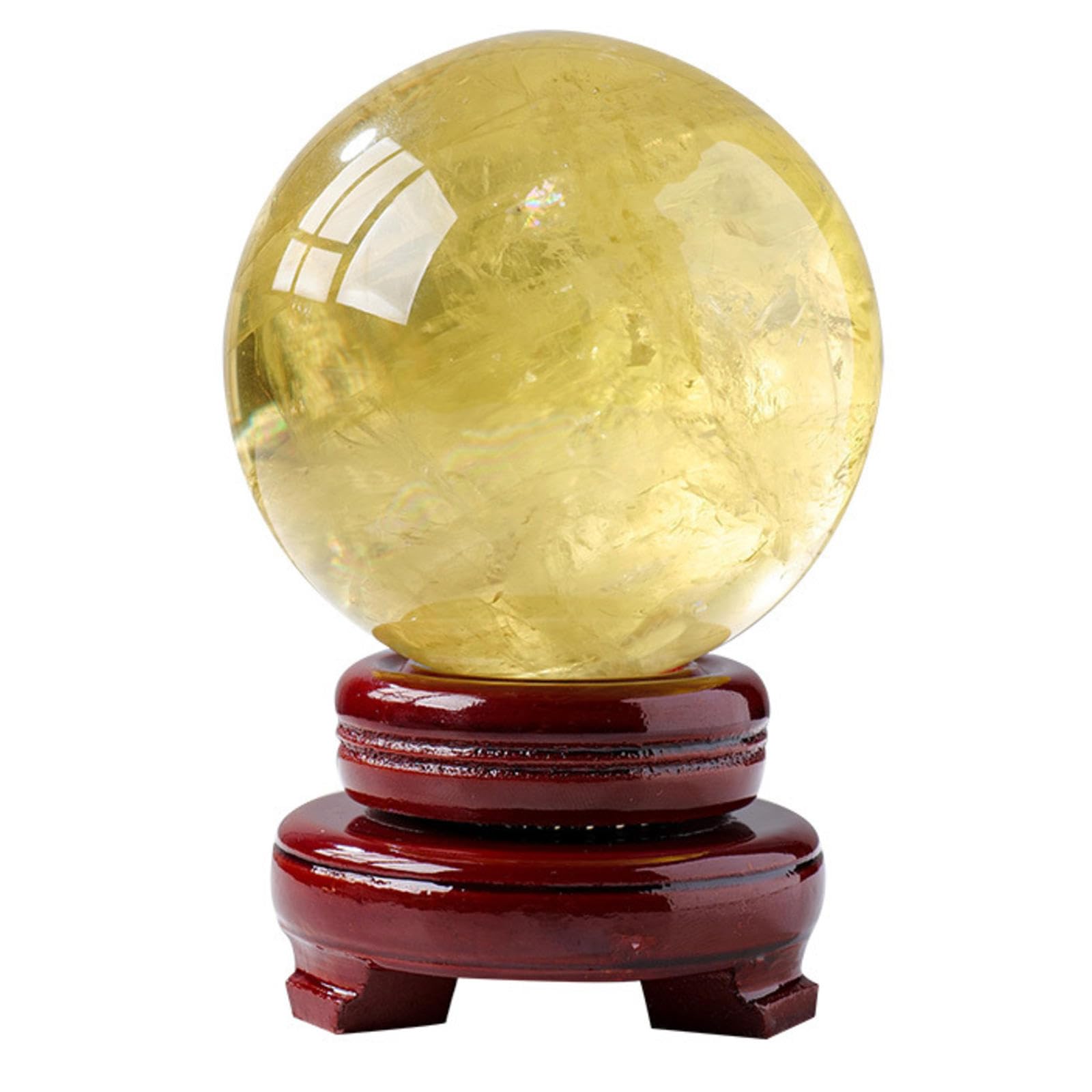 LTRAJUYNH Yellow Crystal Ball Ornaments raw Stone Home Office Opening Decoration with Base,75mm