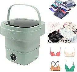Jiawu Máquina de Lavar Portátil, Mini Máquina de Lavar Dobrável Com Capacidade para 6L, Máquina de Lavar Roupa Com Desidratador, Balde Dobrável Recarregável, Espaço Pequeno (plugue da ue) Verde
