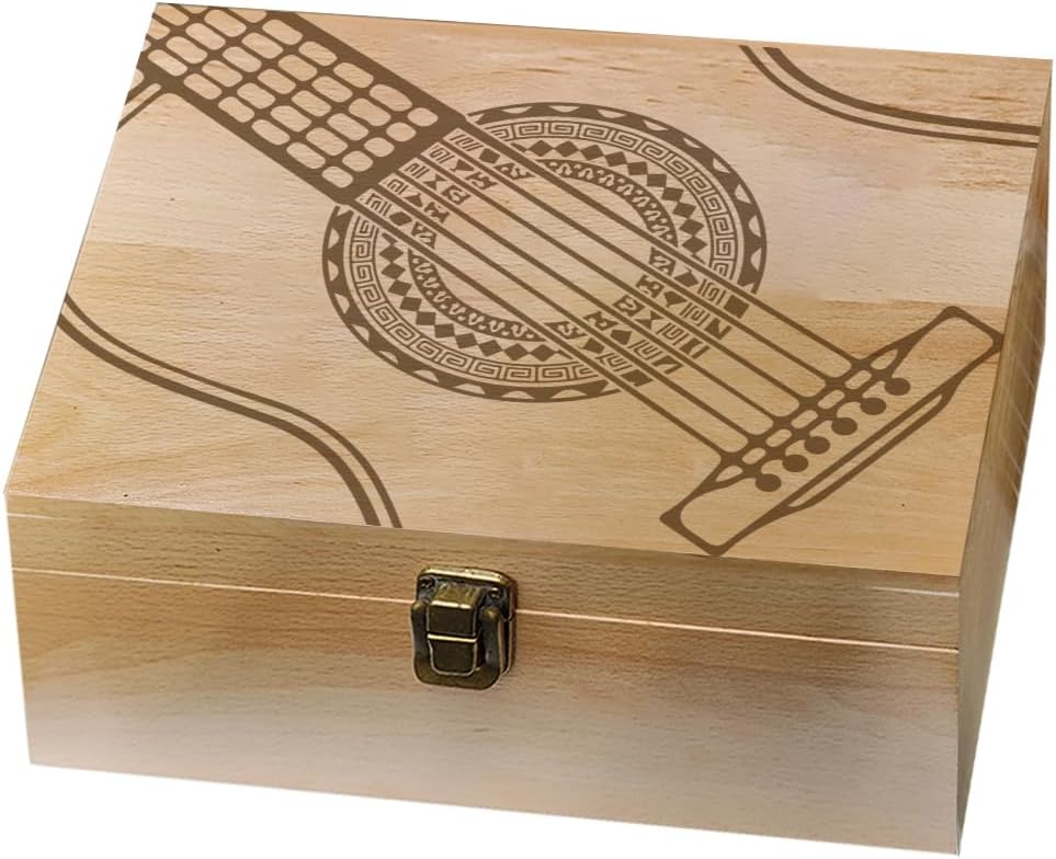 arricraft Guitar Theme Wooden Memory Keepsake Box, Metal Knot Box with Hinged Lid and Lock Decorative Storage Box Stash Box for Photo Letter Souvenir Jewelry 7.6x9.6x4inch