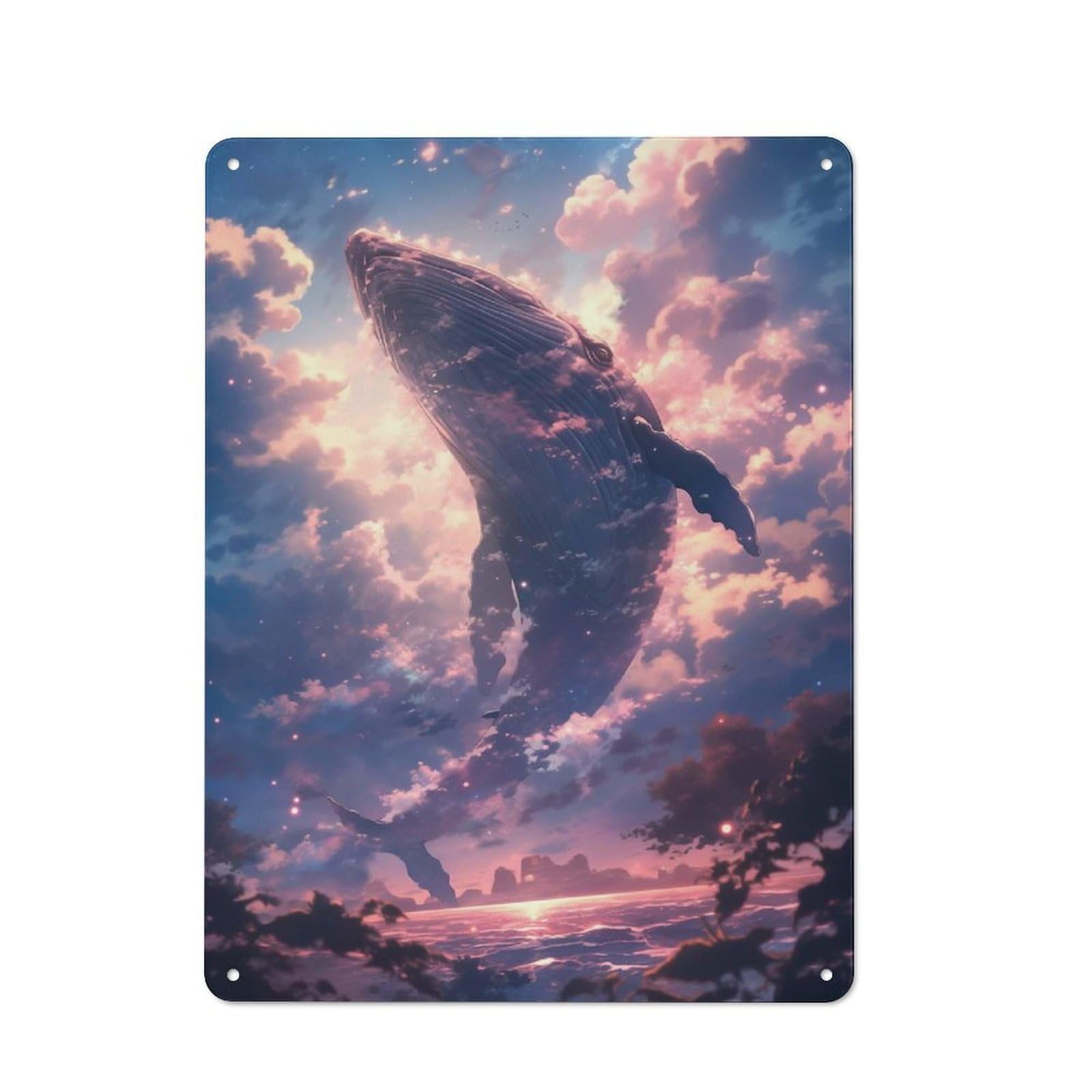 Anime Flying Whale Rustic Tin Sign 40x30cm, Shed Style Utility Space Decor for Patio Bar, Workshop, Shed Or Kitchen