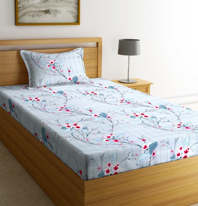 Image of Premium Glace Cotton 180 TC Flat Single Bedsheets for Summer Breathable | Wrinklefree (Size-60 X 90 Inch) with 1 Pillow Covers (Size-17 X 27 Inches, Silver)