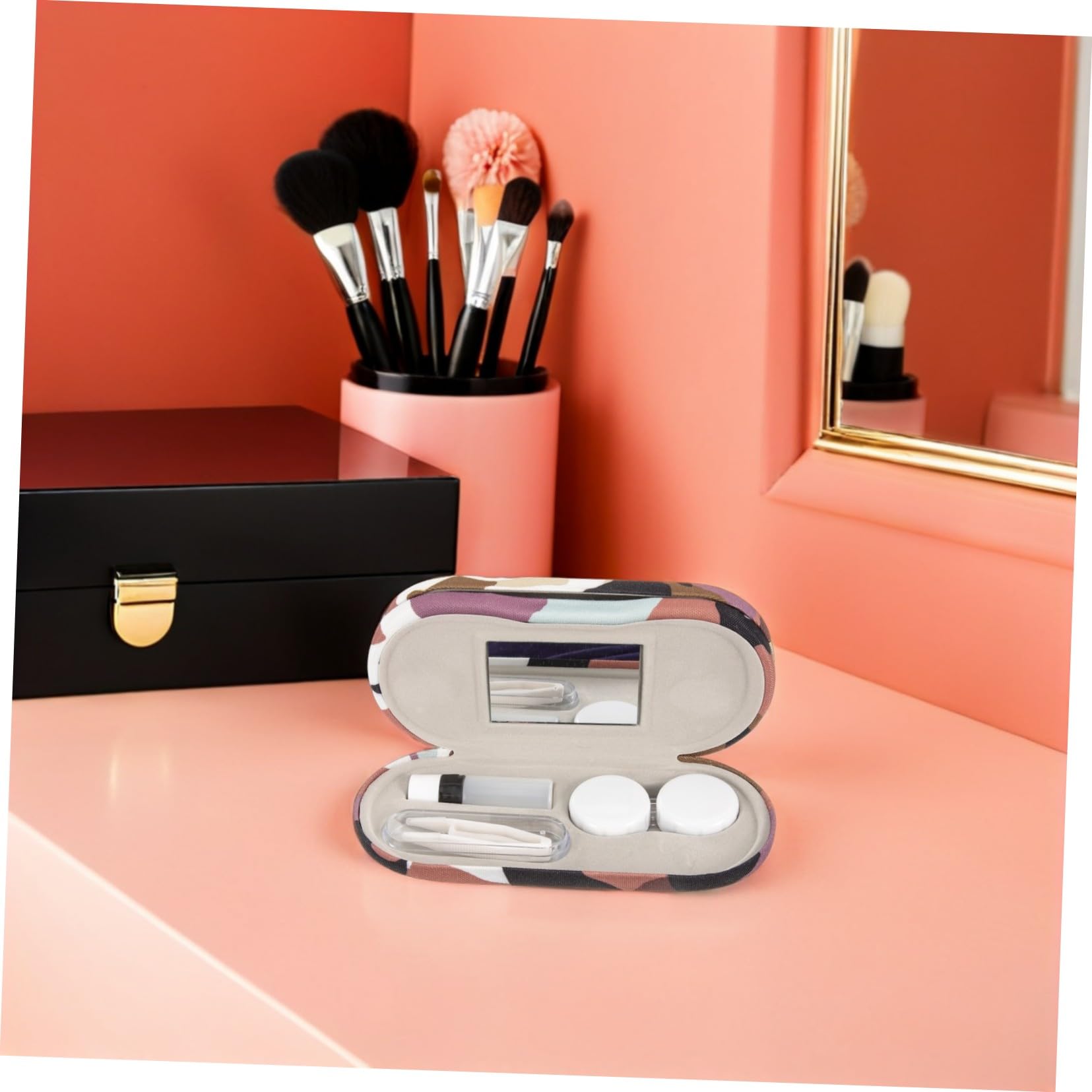 2 Set Astuccio Occhiali Duro Doppio con Specchio e Pinzette Organizer Viaggio Camouflage per Lenti Invisibili e Montature Custodia Protettiva Rigida per Uomo Donna