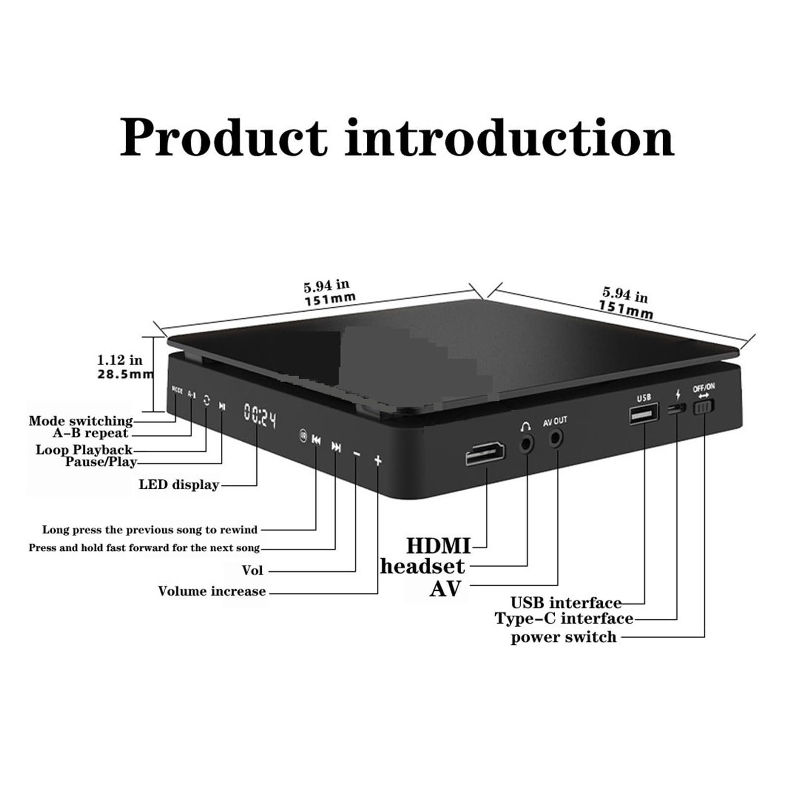Lettore Dvd Lettore Dvd Ad Alta Definizione Lettore Dvd DomesticoTVbox Lettore Dischi Connessione HDMI AV con Ingresso USB Uscita Cuffie Schermo LED Touch