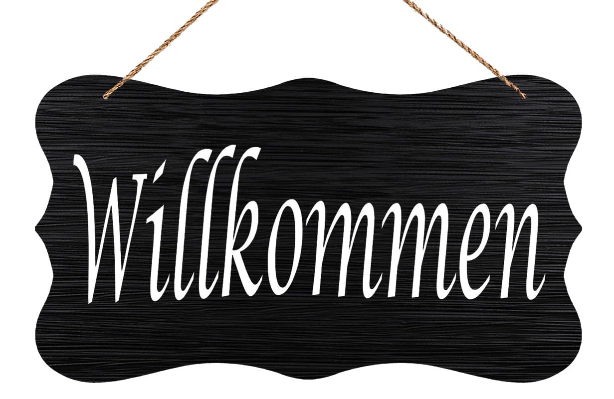 Compladeta Wood Hanging Decor Sign Willkommen Wood German Welcome Sign Wall Decor, Bathroom Wall Art Farmhouse Bathroom Sign Wood Hanging Decorative