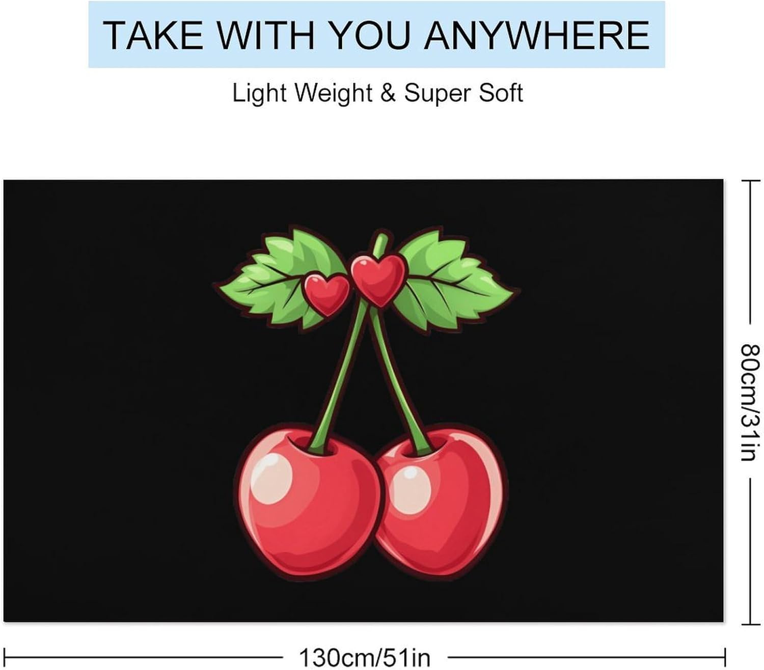 Cherry with Heart Oversized Beach Towel Soft Absorbent Pool Bath Swim Towels for Adults Travel Vacation Gifts 130x80cm