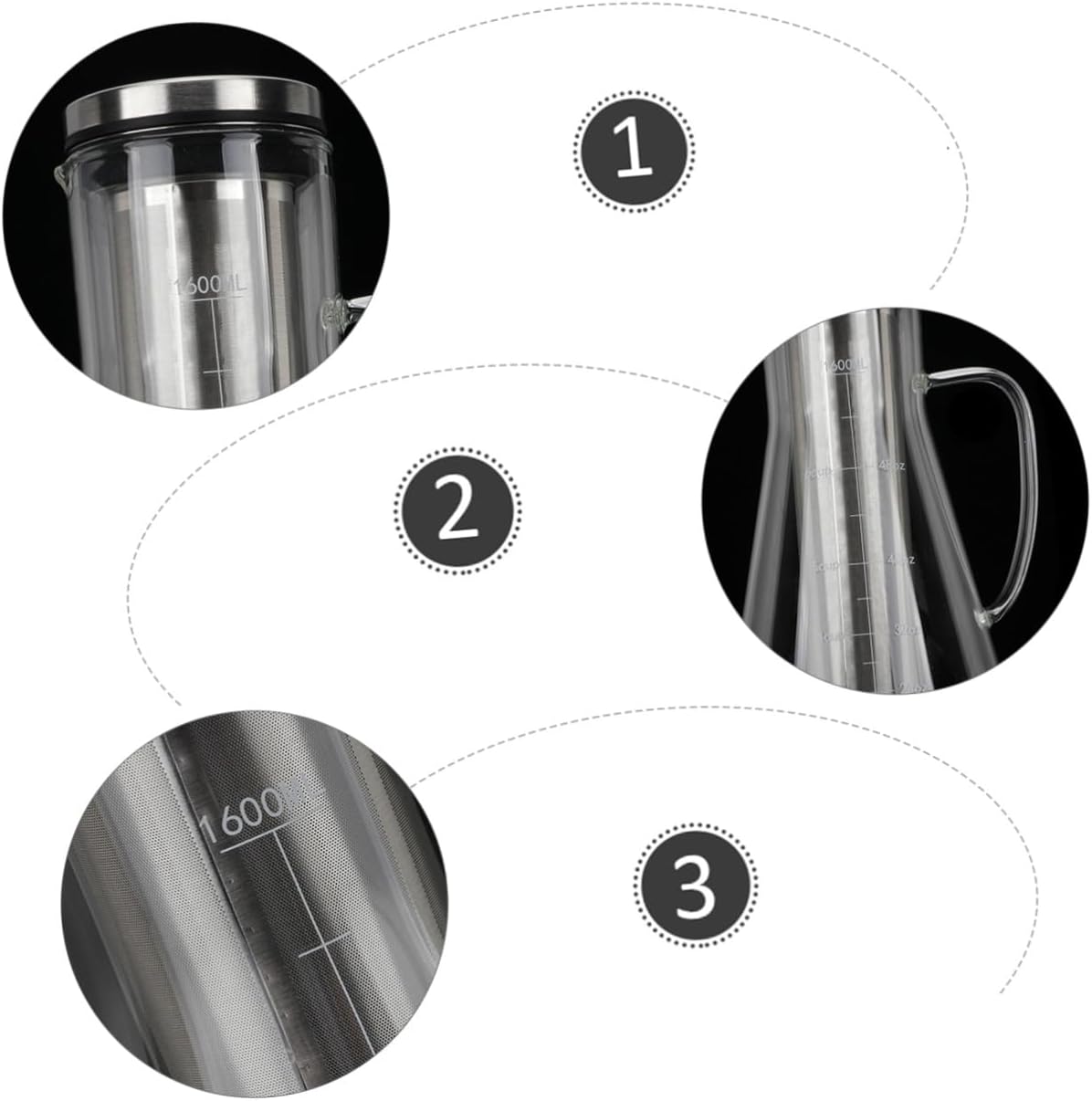 Large Capacity Coffee Pot 1600ml Borosilicate Glass Cold Brew Coffee Maker with Stainless Steel Filter and Hot Brewing at Home