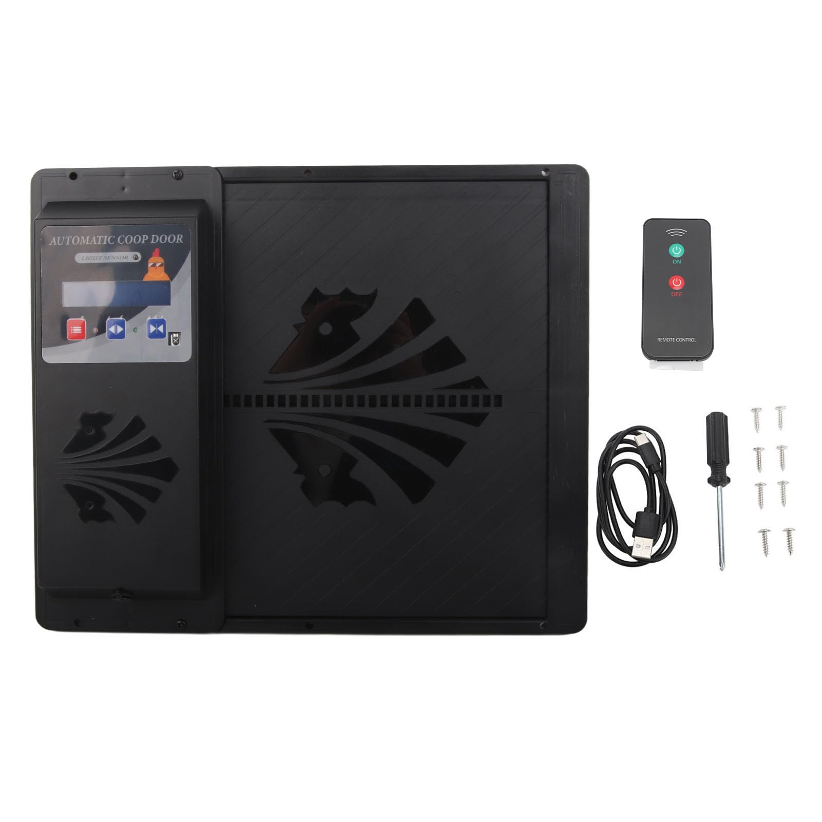 Ouvre-Porte Coopérative Automatique, Ouverture Horizontale à Distance de Télécommande de Poulaise Poulailleur Poulailleur Coupteur d'éclairage pour Protection Contre la Volaille (Black)