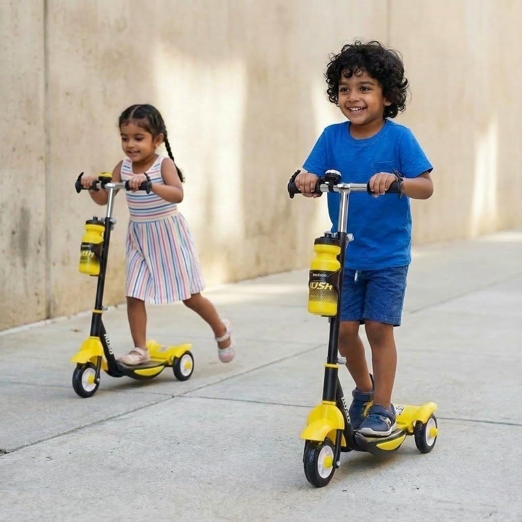 - Fun Ride Funride Kids Scooter, Rush Three Wheel Kick Scooters for Boys & Girls with Sipper, Bell, Adjustable Height & Rear Brake, 3 Wheels Skate for Age 3-10 Years (Yellow)