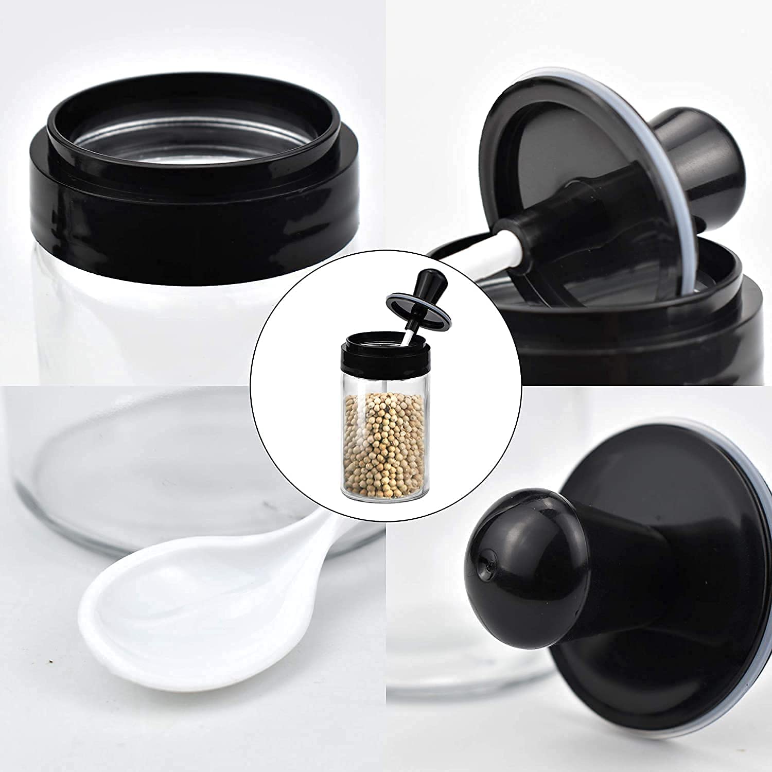 Glass Seasoning Jars with Spoon - Set of 3 -5