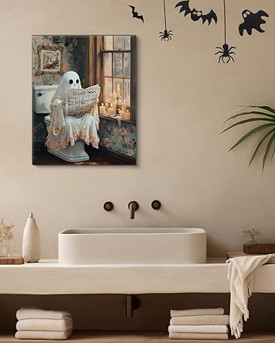 Miniatura 5 de Divertido fantasma para baño, decoración de pared de fantasma espeluznante en el inodoro, póster de lienzo gótico de academia oscura, decoración de