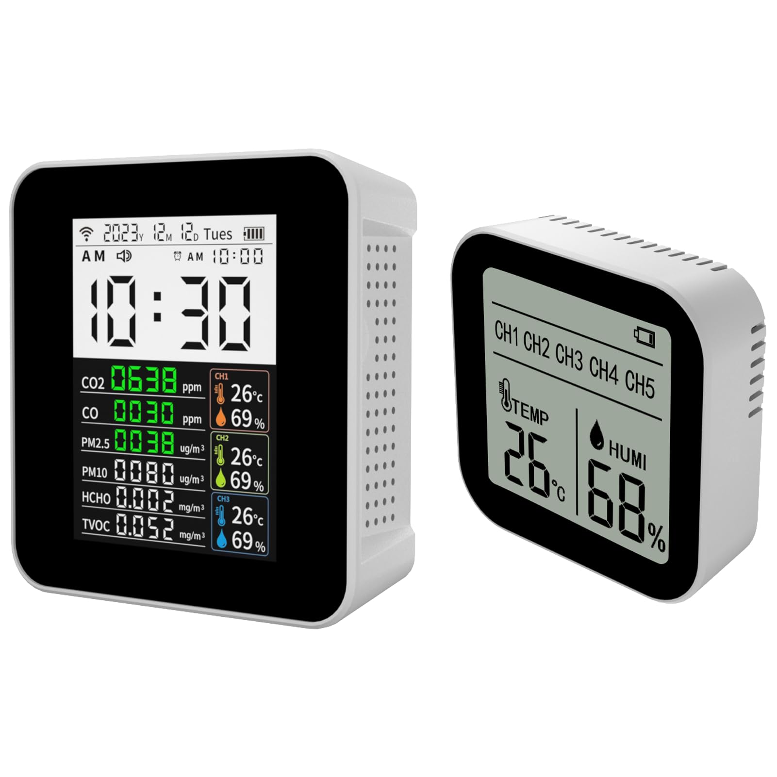 Shkalacar 16-in-1 Air Quality Monitor, Indoor Temperature Sensors, Detect TVOC HCHO PM2.5 PM10 PM1.0 CO2 Real Time 2.8TFT Display Screen, Humidity Temp Intelligent Monitor Monitoring