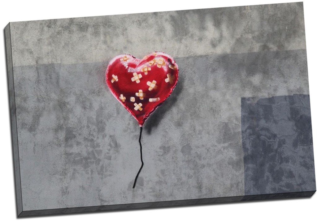 Panther Print Bandaged Heart Balloon Banksy Canvas Print Picture Wall Art Large 30X20 Inches (76.2Cm X 50.8Cm)