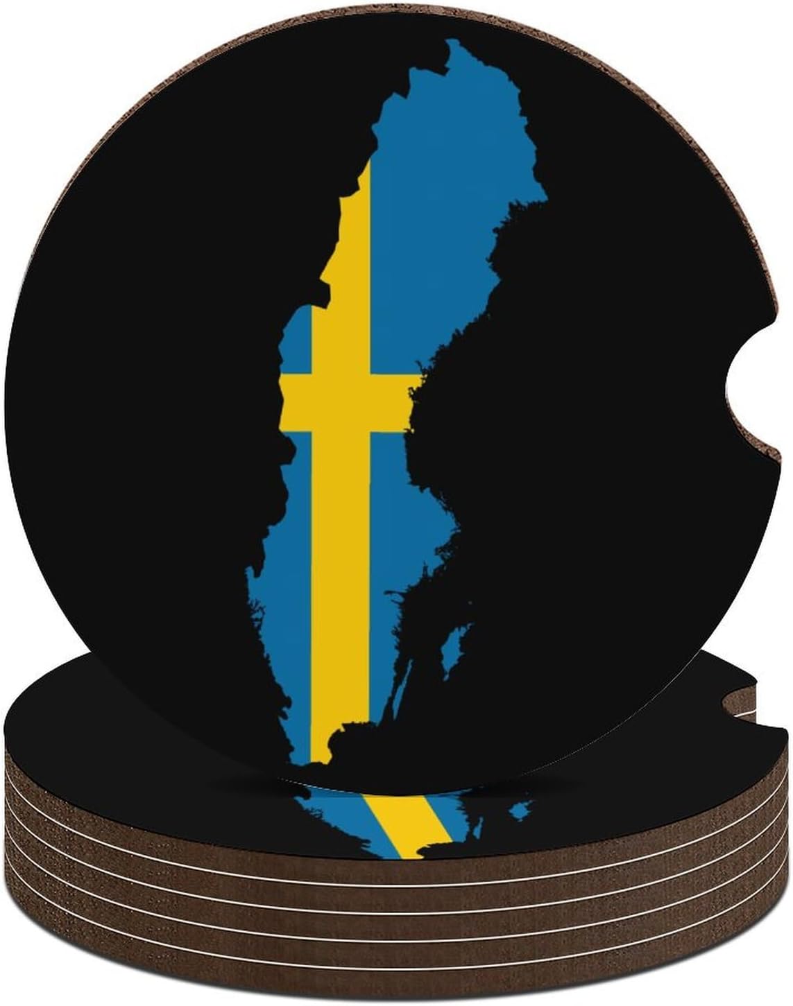 Sweden Flag Map Cute Car Coasters 2.56 Inch Absorbent Cup Holder for Drinks Auto Interior Accessories