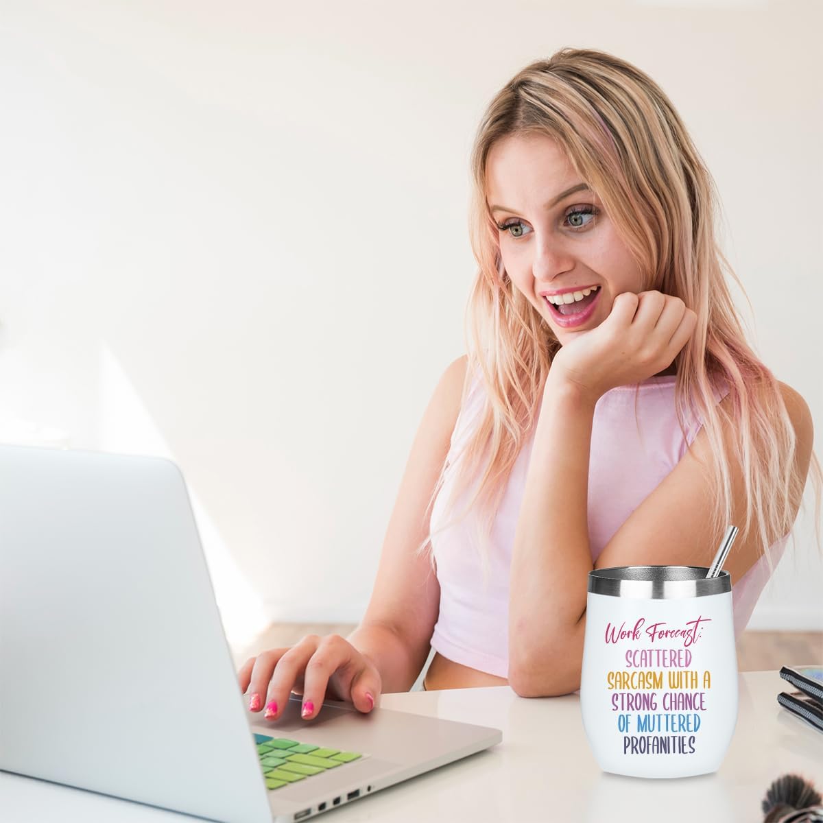 Funny Work Bestie Wine Tumbler Coworker Gifts for Women, Sarcastic Office Gifts for Women Men Work Friends Coworker Boss Mentor Birthday Christmas Insulated Stainless Steel Wine Glasses 12 oz Tumbler - Image 5