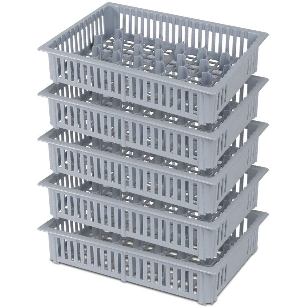 5x Spülkorb für Schnapsgläser, mit 33 Fächern, LxBxH 390x260x80 mm, grau