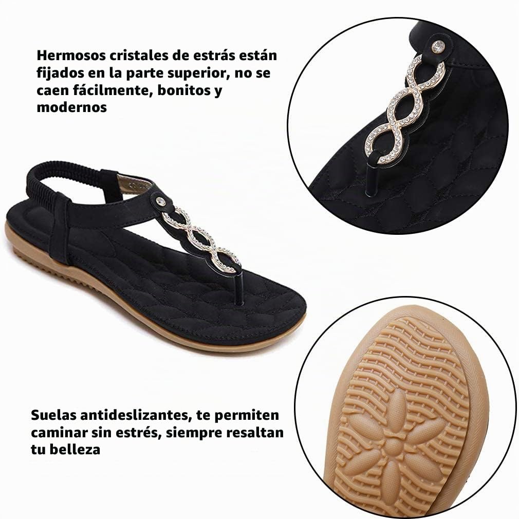 Sandalias Mujer Verano Planas Comodas Bohemio Sandalias de Playa Punta Abierta Clip Toe Pisos Cómodo Elástica Casual Zapatos 36-41 EU