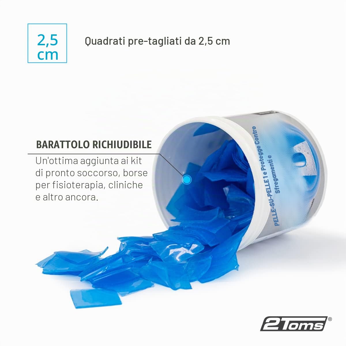 2Toms Skin-On-Skin – 200 Quadrati in Idrogel – Cerotto per Vesciche Piedi e Talloni, Protezione e Sollievo dalle Scottature – Cerotti per Vesciche Non Adesivi e Lenitivi