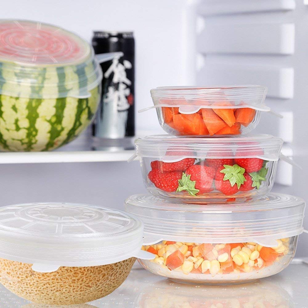 Microwave Safe, Reusable, Durable, Dishwasher Silicone Stretch Lids Flexible Bowl Covers for Bowl, Can, Jar, Glassware (Set of 6) — Amazon image 3