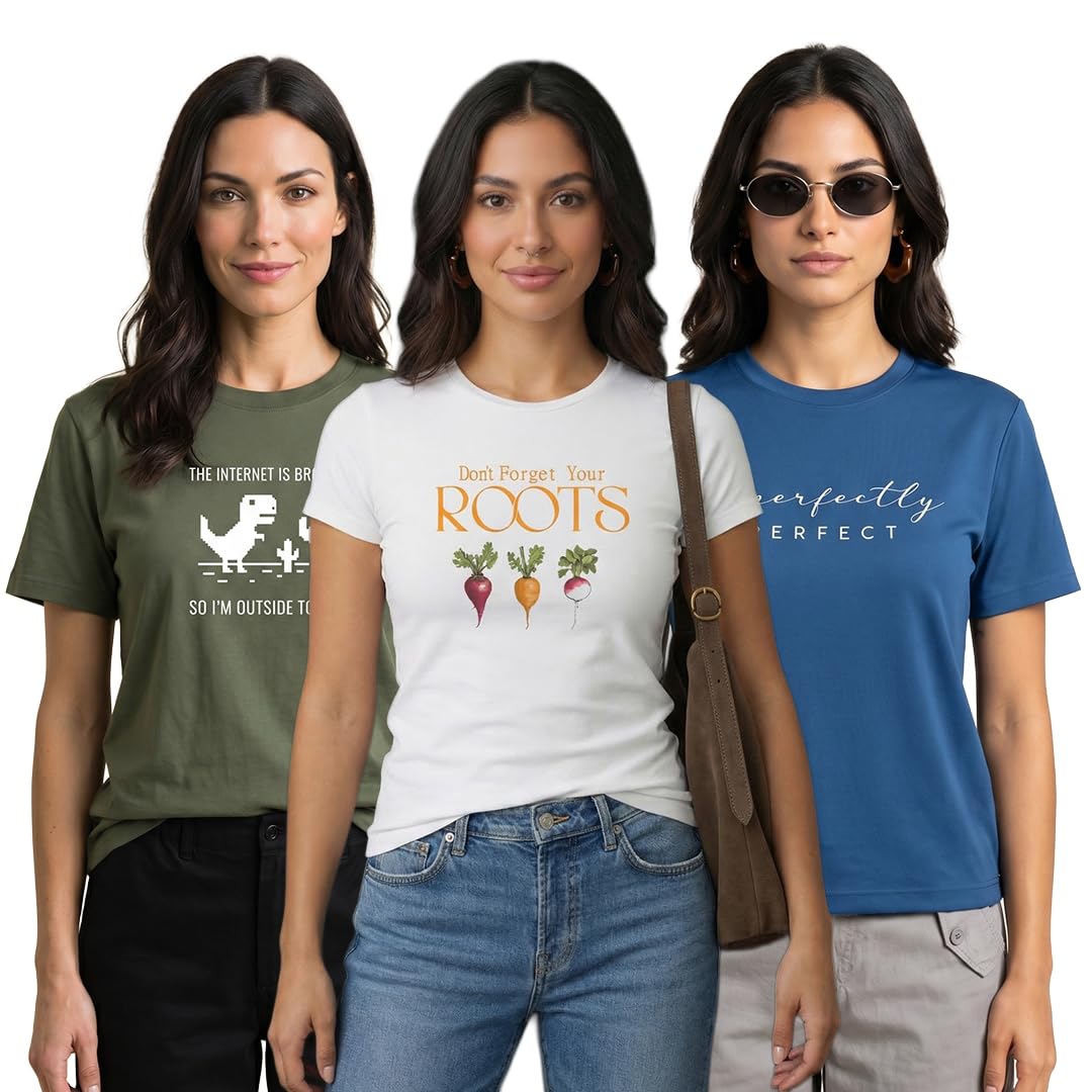 nobero Women's Graphic Printed Regular Fit Cotton T-Shirt | Casual Tees for Women (Pack of 3)-picture-47