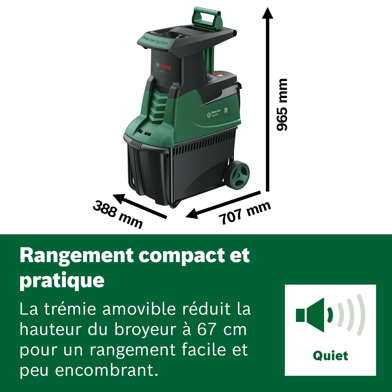 Bosch Broyeur de jardin silencieux - AXT 25 D | 2 500 W ; conçu pour le bois et les arbustes épineux ; bac de ramassage intégré de 53 L