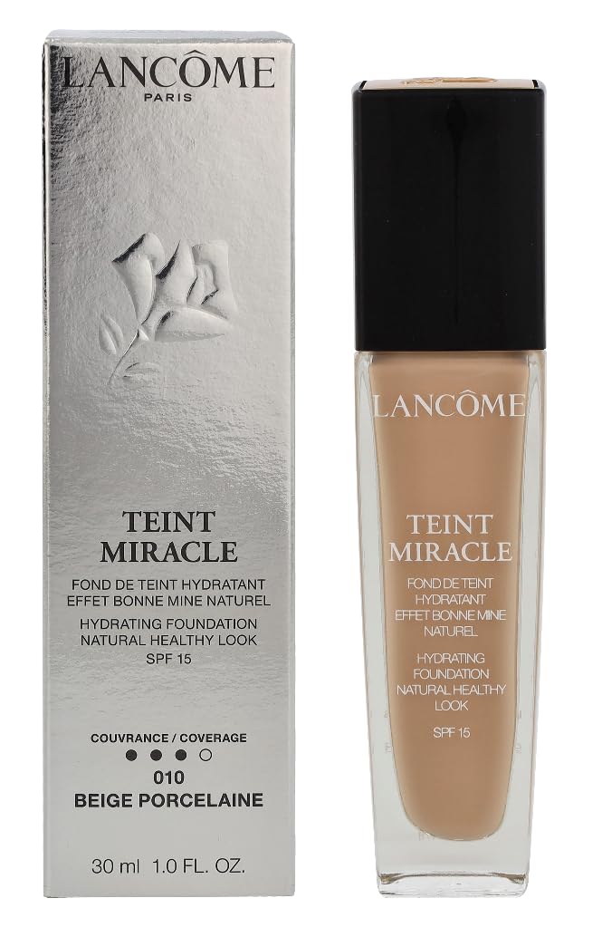 Lancôme Teint Miracle 010 Beige Porcelaine, feuchtigkeitsspendende Foundation in Beige mit mittlerer Deckkraft, langanhaltender Glow, 30ml