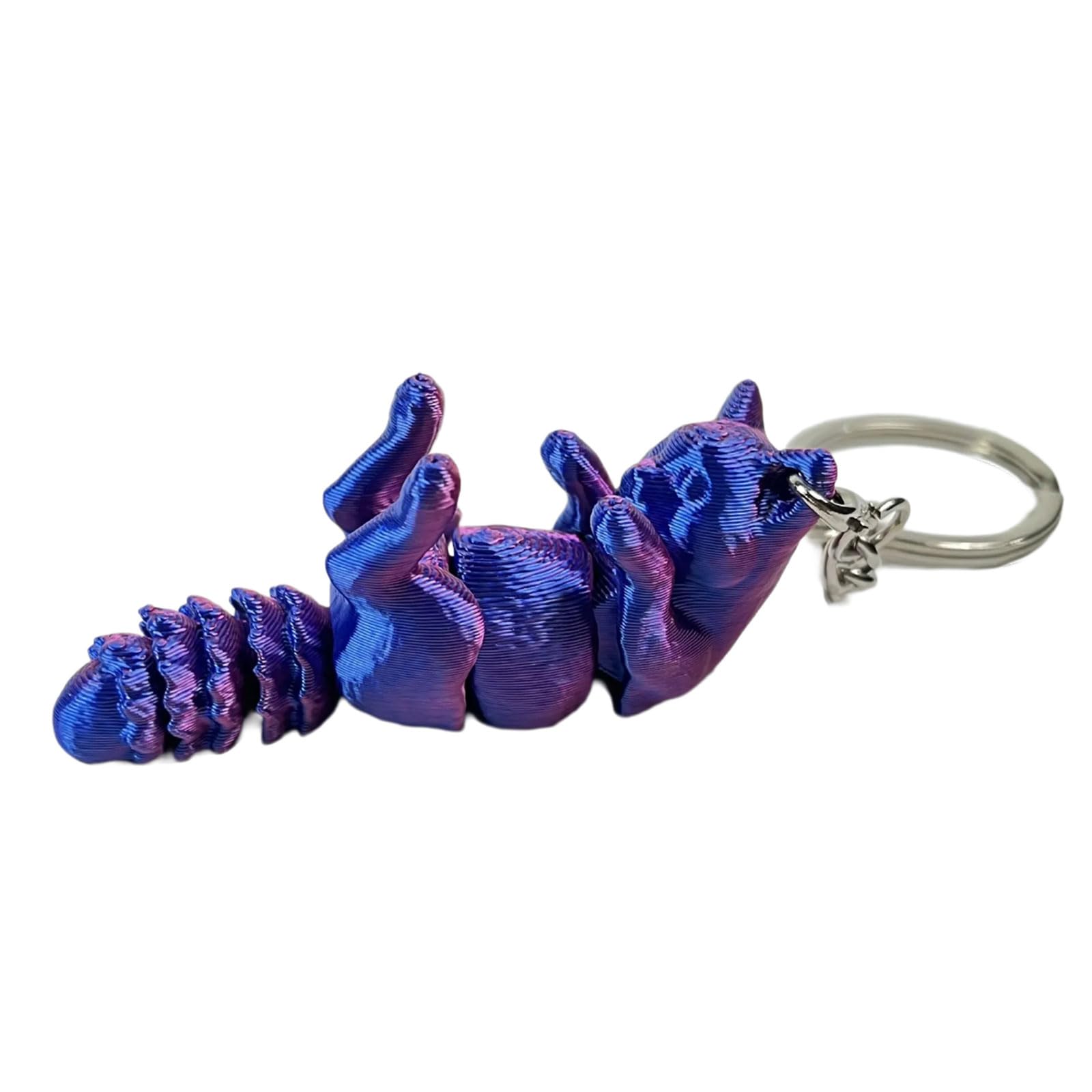 GMBYLBY 3D Printed Articulated Cat Keychain, Animal Keyring with Flexible Joints, Fashion Gradients