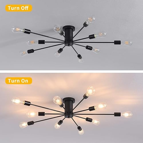 Miniatura 6 de Garwarm Lámpara de techo semiempotrada, lámpara de techo industrial de Sputnik de 10 luces para cocina, comedor, sala de estar, dormitorio,