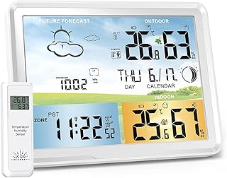 Weather Station Wireless Indoor Outdoor Thermometer, Digital Thermometer with Remote Sensor, Full Color Large Display Weather Station with Atomic Clock, Barometric Pressure, Weather Forecast-White