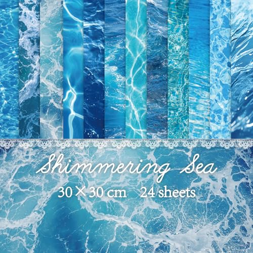 Image of RAORAOYUE 24 Sheets Ocean Waves Scrapbook Decorative Paper, 12x12 in