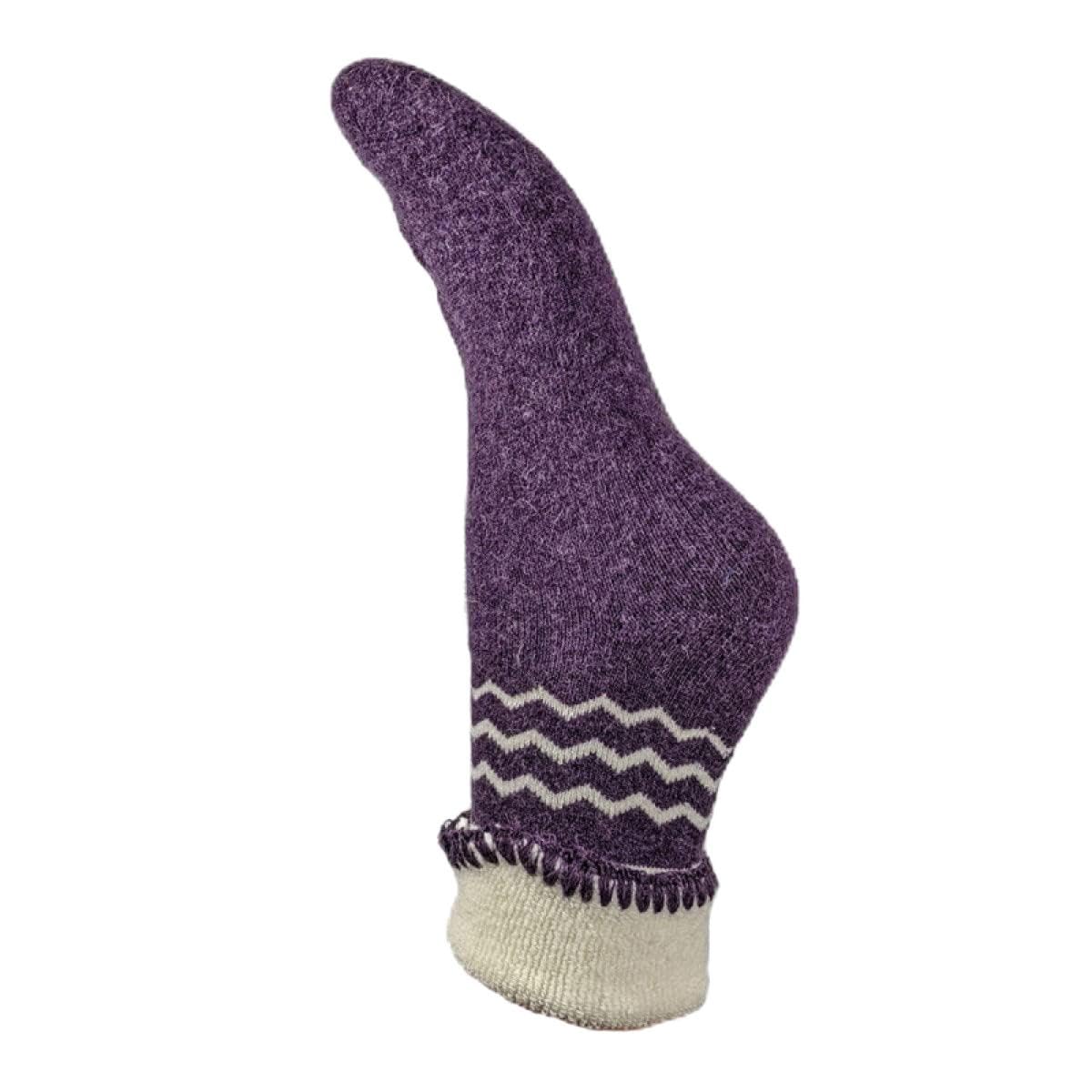 JOYA Luxurious Cuff Bed Wool Blend Socks UK 4-7 EU 36-40 Purple With Cream Chevrons