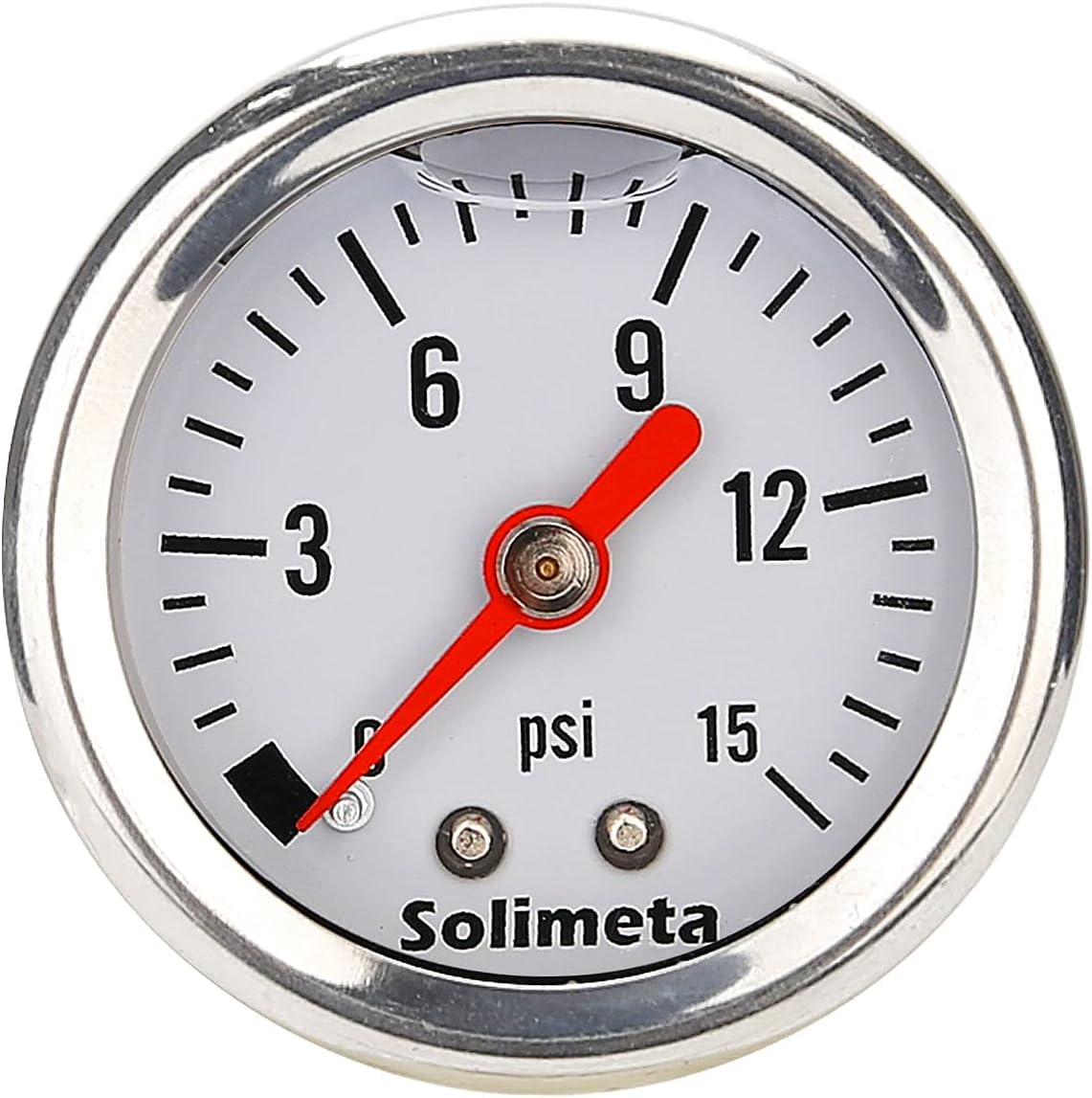 Solimeta 1.5" Dial Size, Oil Filled, 1/8 NPT Inline Fuel Pressure Gauge - 304 Stainless Steel Case, 0-15Psi, +/-3-2-3%