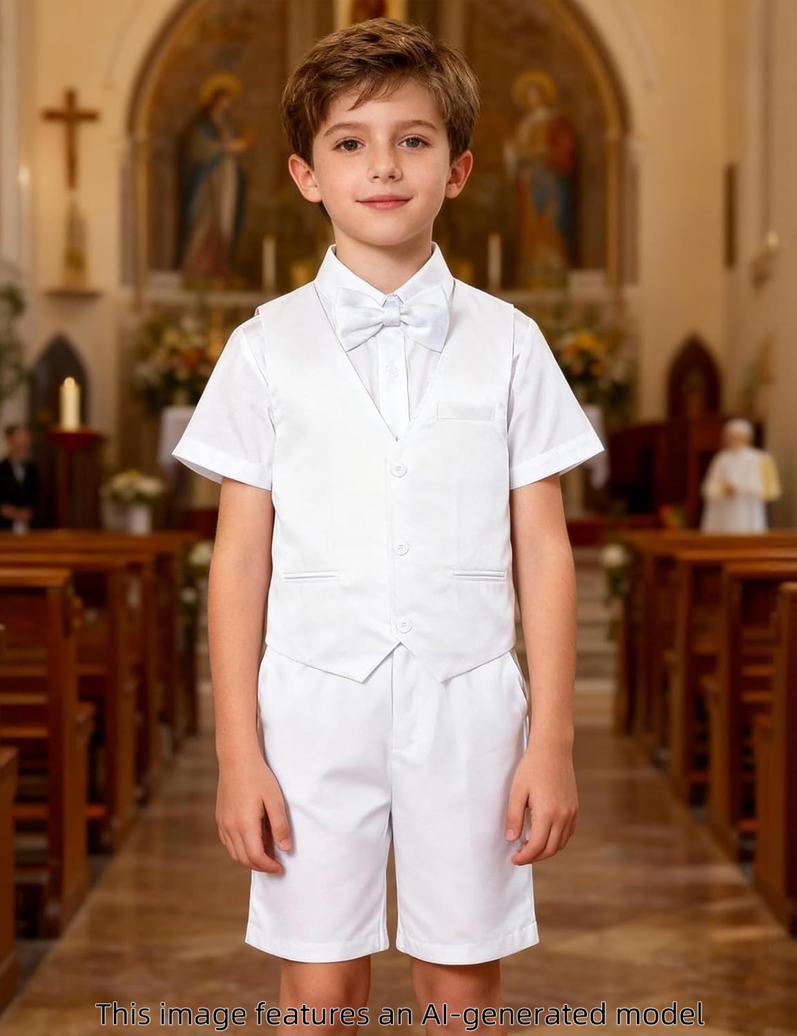 A&J DESIGN Completo corto per bambini, 3 pezzi, vestito formale da gentiluomo, 4-11 anni, camicia + gilet + pantaloncini + papillon