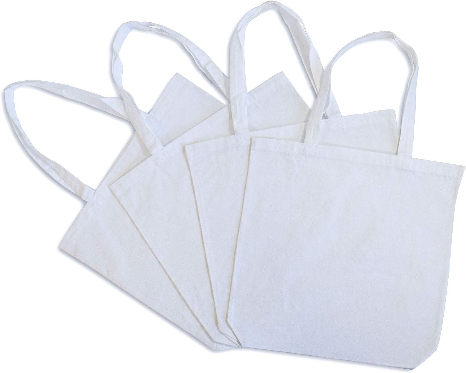 ZENPAC 15.7x3.3x15.7 4 Pack Reusable Grocery Bags Made with Organic Cotton Fabric, White Tote Bag for Tie Dye, Crafts, DIY, Market, Shopping Bags Bulk