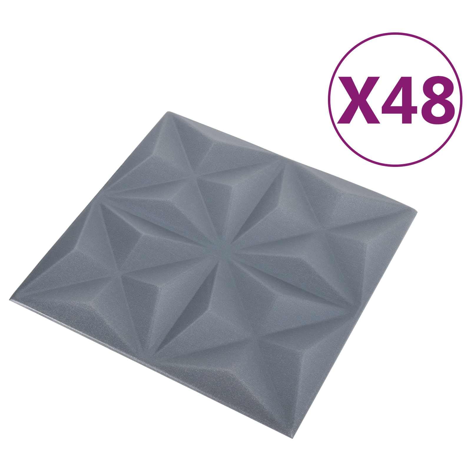 Panele ścienne Origami szare, 48 sztuk, 50 x 50 cm, pianka XPS, panel 3D, okładzina ścienna do ściany wewnętrznej i sufitu, renowacja, struktura i łatwy montaż