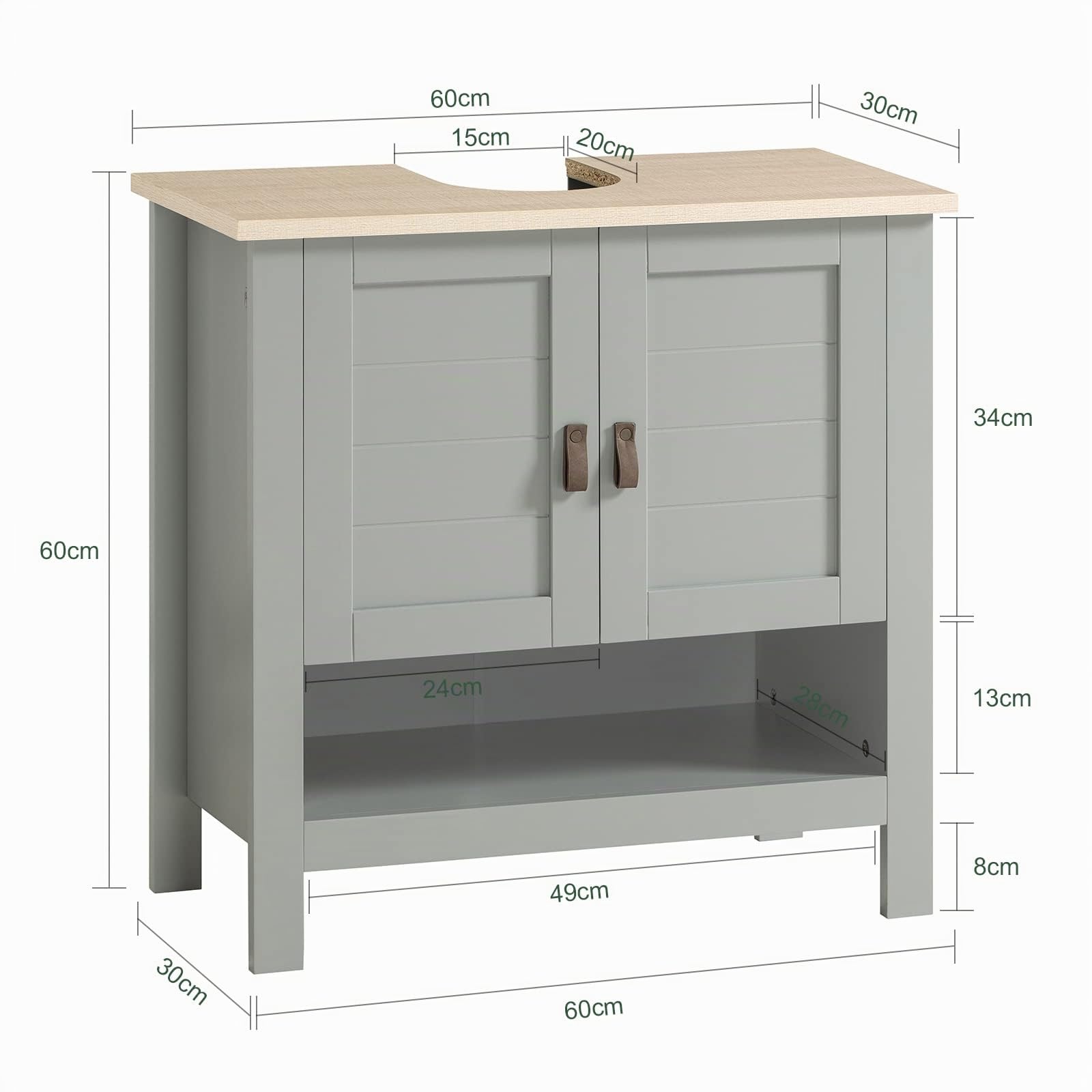 SoBuy Meuble sous Lavabo Salle de Bain avec Découpe pour Siphon 60x60x30 cm