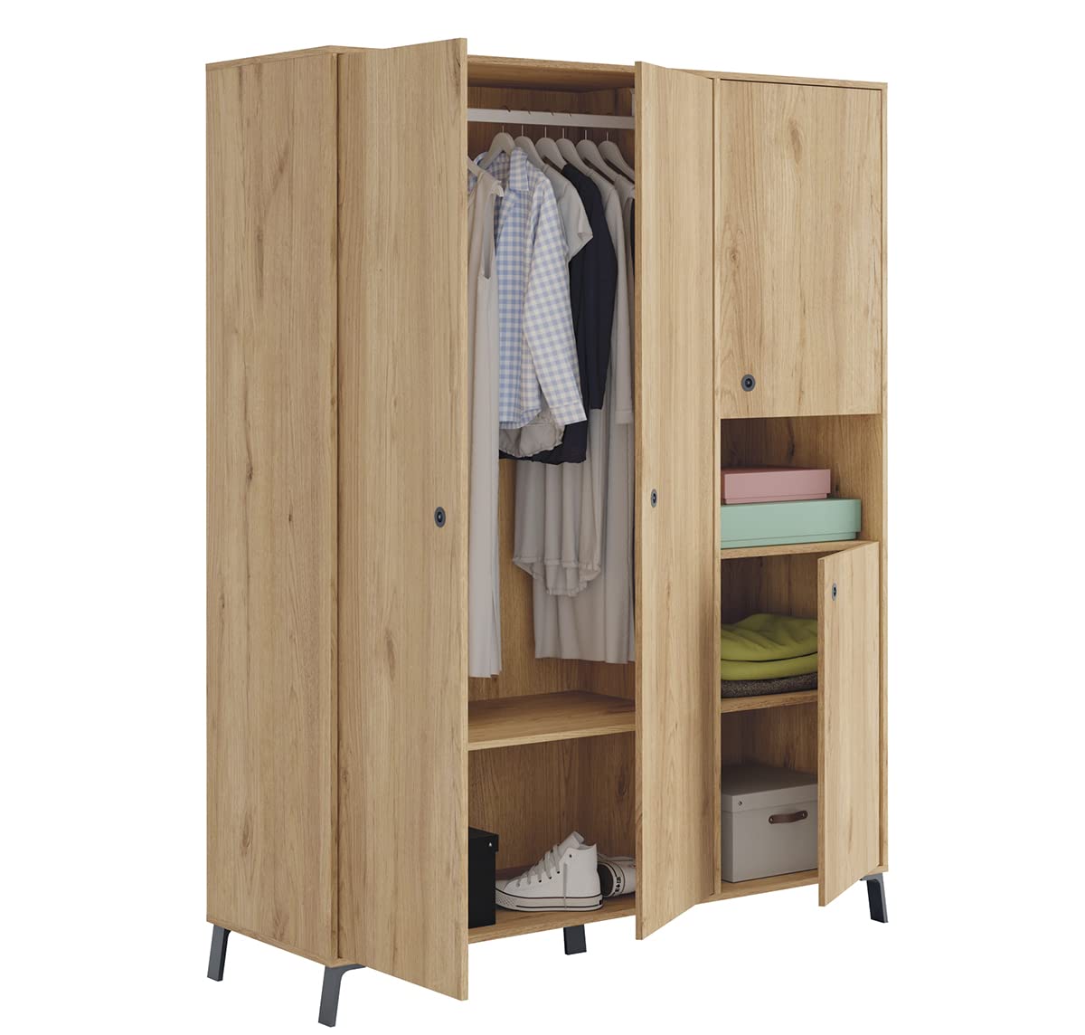 PEGANE Ensemble Chambre à Coucher complète Adulte Coloris chêne doré (Armoire + Commode Rangement + 2 chevets + Tête de lit