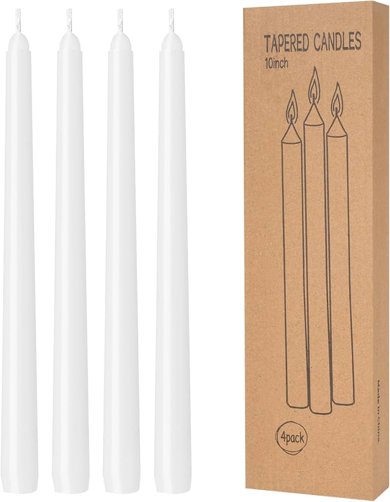 Set 4 Candele Coniche Bianche 20 Cm - Cera Di Qualità, Senza Gocce, 8 Ore Di Combustione - Per Matrimoni, Feste, Casa