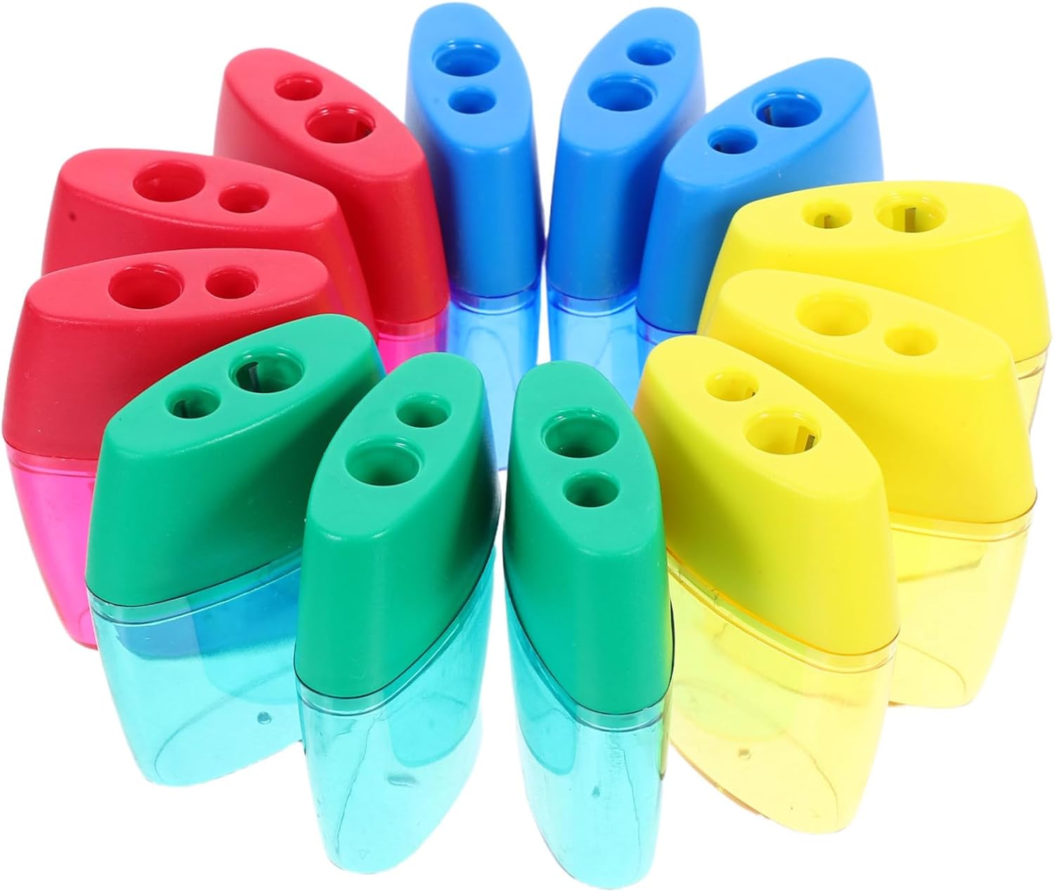 12 Pack Manual Double Hole Plastic Pencil Sharpener for School