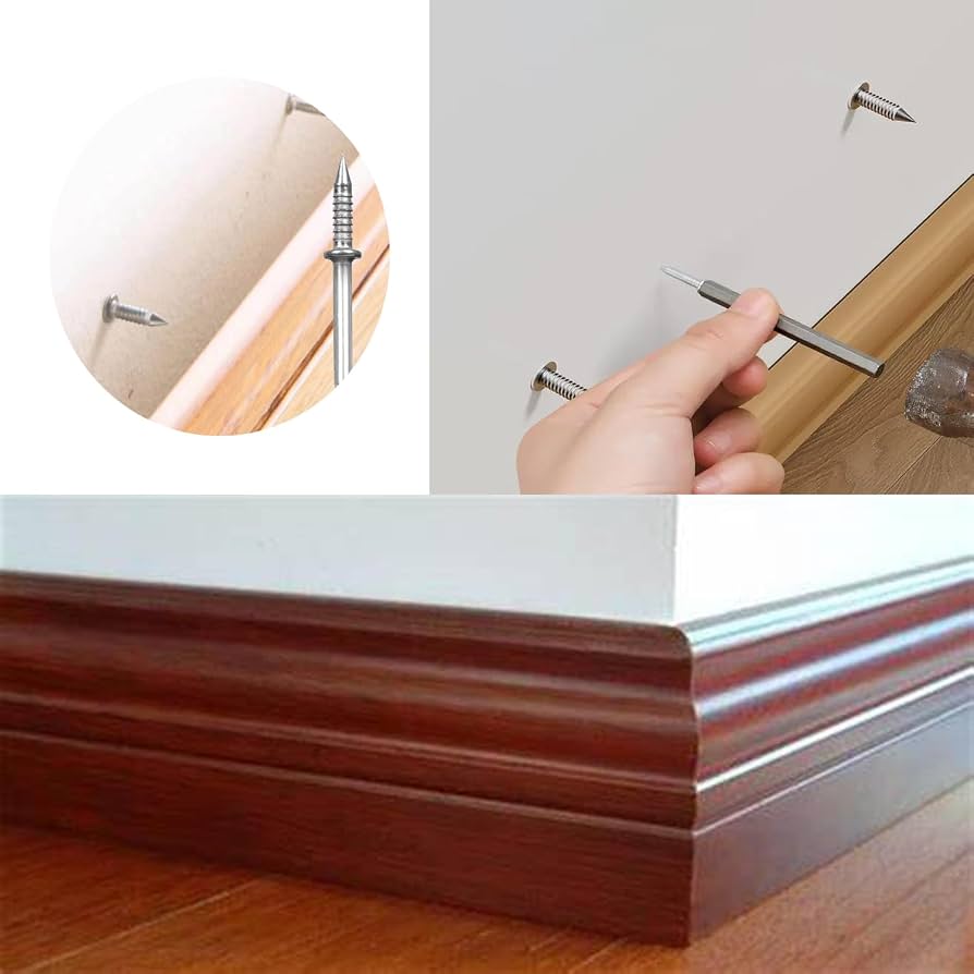 100 Pcs Double-Headed Skirting Board Nails – Invisible Seamless Fixings With Sleeve Tool, Non-Marking For Wood Trim & DIY